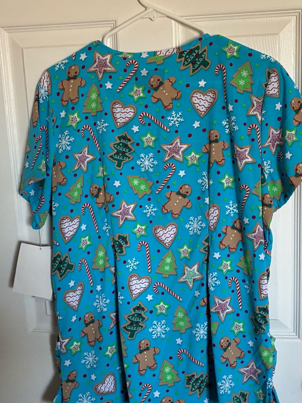 Butter Bright Turquoise Holiday Print Scrub Top - Gingerbread & Candy Canes
